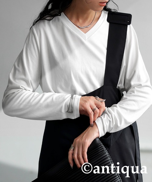 アンティカロングVネックシャツ antiqua（アンティカ） tシャツ VネックロングTシャツ レディース