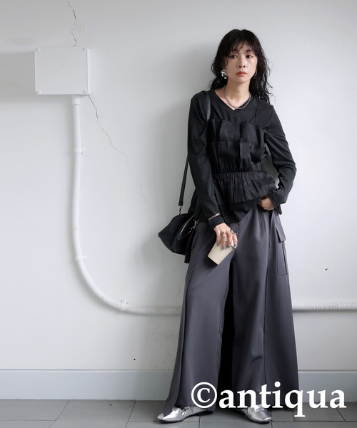 アンティカロングVネックシャツ antiqua（アンティカ） tシャツ VネックロングTシャツ レディース