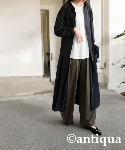 アンティカロングVネックシャツ antiqua（アンティカ） tシャツ VネックロングTシャツ レディース