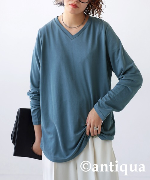 アンティカロングVネックシャツ antiqua（アンティカ） tシャツ VネックロングTシャツ レディース