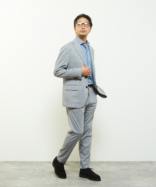 【ライトグレー】ウーリーダブルニットコンフォートパンツ(セットアップ可) MEN'S MELROSE スラックス ウーリーダブルニットコンフォートパンツ