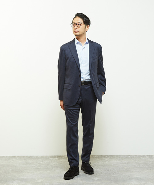 【ライトグレー】ウーリーダブルニットコンフォートパンツ(セットアップ可) MEN'S MELROSE スラックス ウーリーダブルニットコンフォートパンツ