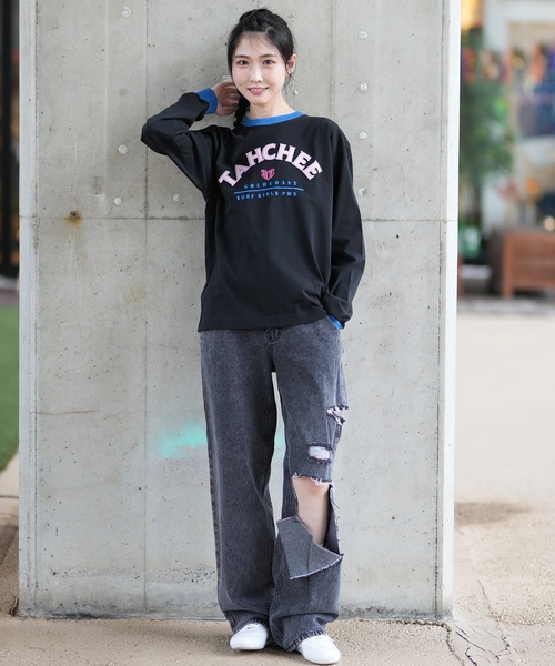 tシャツ 「ムラサキスポーツ限定」TAHCHEE/ターチー リンガーロンT TC240701-02 レディース TAHCHEE ターチー 長袖 Tシャツ レディース ロンT リンガー