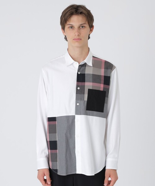 【BLACK LABEL CREST BRIDGE】パッチワークデザインシャツ BLACK LABEL CRESTBRIDGE シャツ パッチワークチェック