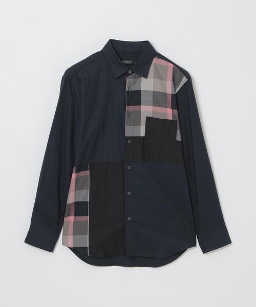 【BLACK LABEL CREST BRIDGE】パッチワークデザインシャツ BLACK LABEL CRESTBRIDGE シャツ パッチワークチェック