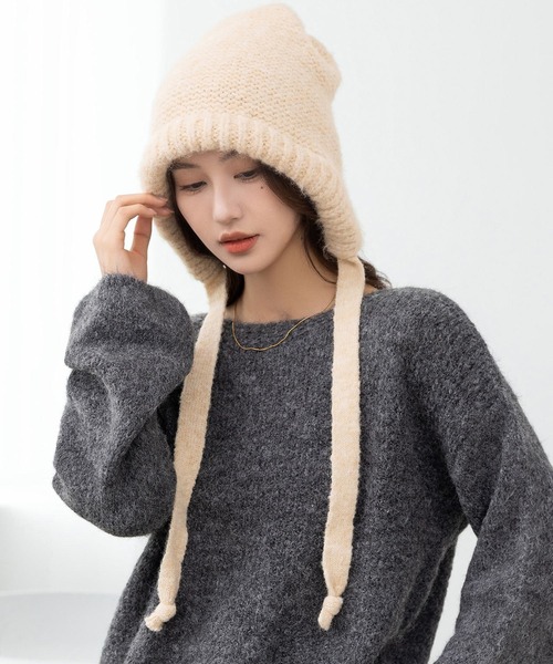 KIMHEKIM バラクラバ グレー ニット帽 Chiina ニット帽 ニットキャップ Chiina /ミックスカラー アクリル