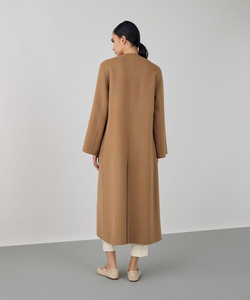 美品 DES PRES ゴートレザーロングコート レディース36 ベージュ DES PRES（デプレ） ノーカラーコート コート ライトダブルフェイス