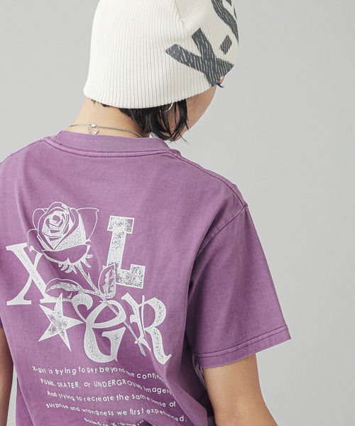 エックスガール X-girl ローズロゴ フェイデッド ショートスリーブ Tシャツ 105251011016 SS25 ROSE LOGO FADED S S TEE レディース OLIVE  正規取扱店 X-girl エックスガール ローズロゴ フェイデッド ショート