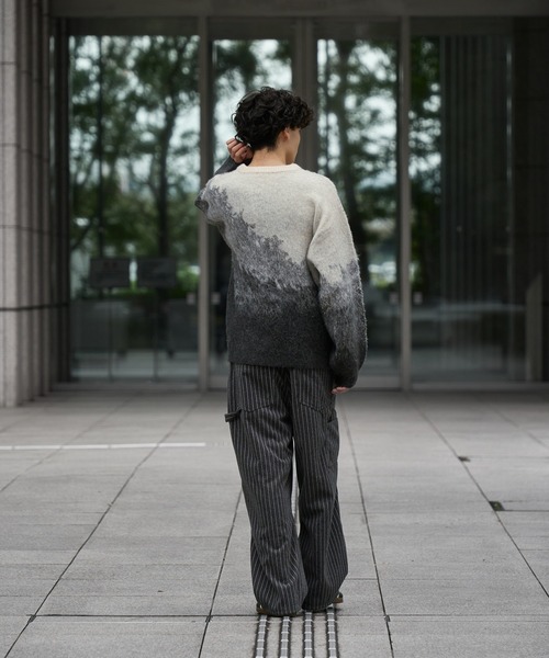 GANRYU ストライプ ワークパンツ メンズ kutir パンツ CURVE PAINTER STRIPE SLACKS PANTS/カーブ