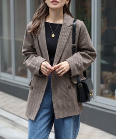 ジャケット テーラードジャケット ガンクラブチェックオーバーサイズダブルジャケット レディース