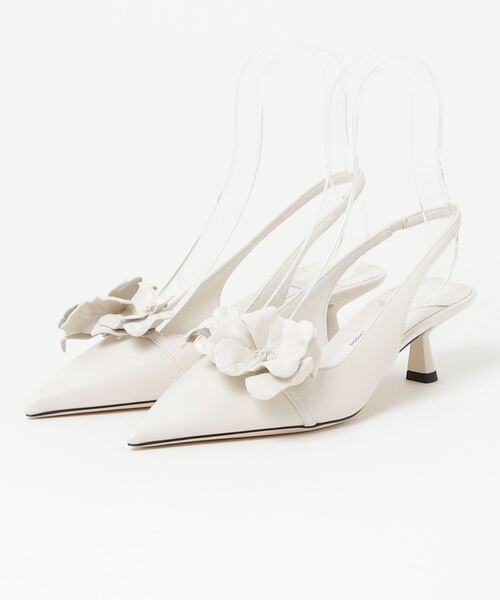 JIMMY CHOO ホワイト ミュール 約6cmヒール Cary Mule 70 |Ivory Satin Mule Sandal with Pearl
