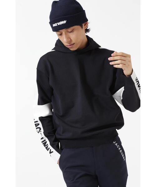 新品 パーリーゲイツ ジャックバニー 天竺＋袋JQインターシャニット(4)M/黒