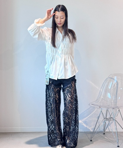 新品タグ付　monepine レースドッキングデザインデニムパンツ セール】lace docking design denim pants/レースドッキング