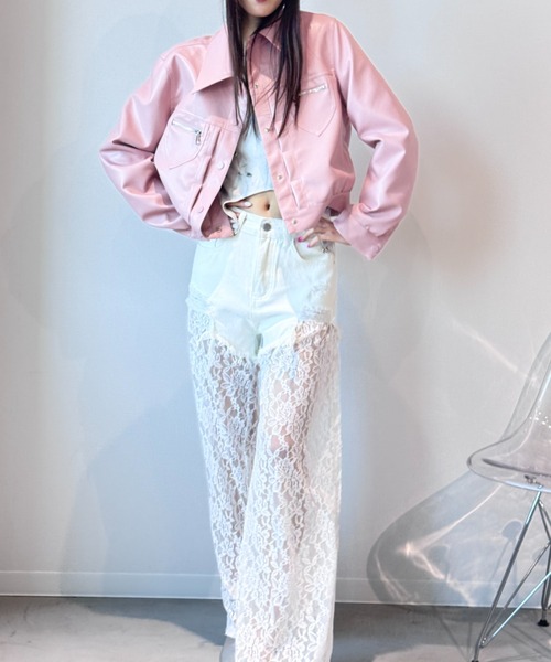pink　Kastane レース　デニムパンツ 高身長サイズ追加/低身長サイズ/3サイズ展開/WEB限定サイズ