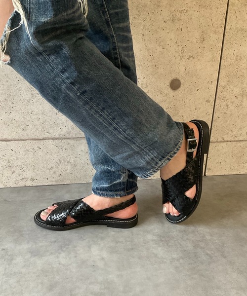 サンダル ALL BLACK（オールブラック） サンダル 「本革/軽量/200g」クロス