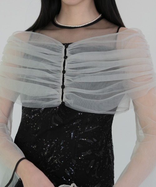 Leja ドレス 「LEJA」チュールオフショルダー花柄Iラインドレス