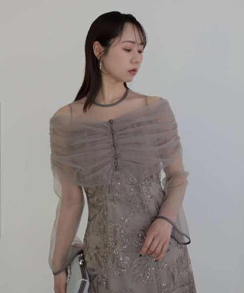 セール】【LEJA】チュールオフショルダー花柄Iラインドレス