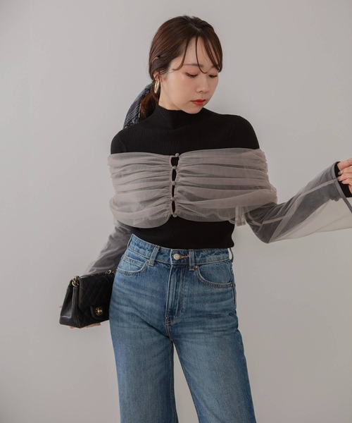 Leja（レジャ） ドレス 「LEJA」チュールオフショルダー花柄Iライン