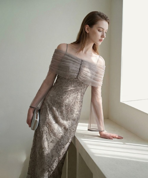 Leja（レジャ） ドレス 「LEJA」チュールオフショルダー花柄Iライン