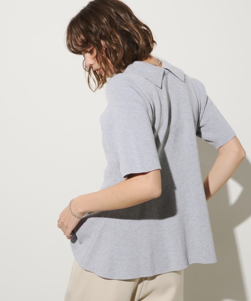 美品✨EMPORIO ARMANI オリーブ 半袖ニットペプラム Unitage ニット セーター ポロ襟4WAYペプラムサマーニット