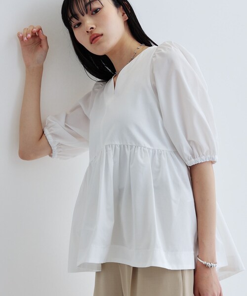 tシャツ ハートネックペプラムカットソー レディース