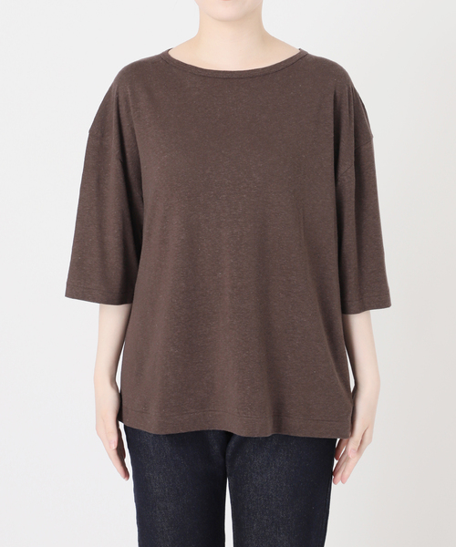 「SLOBE IENA」 半袖カットソー FREE ブラウン レディース SLOBE IENA tシャツ リネン混ジャージーBIG TEE レディース