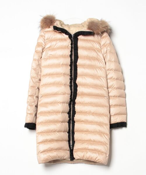 LANVIN en Bleu フリルダウン　ノーカラー　ベージュ　38 LANVIN en Bleu 「LANVIN Bleu」 ダウンコート 38 ベージュ レディース