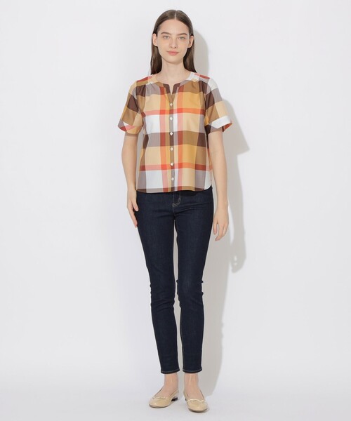【美品 】ブルーレーベルクレストブリッジ 2way チェック ブラウス 38 M クレストブリッジチェックシャドードビーブラウス | ブルー