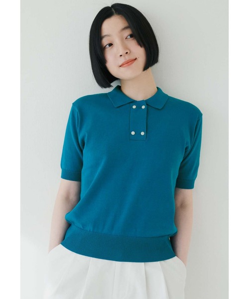 ニット セーター ＴＨＲＥＥ　ＦＩＦＴＹ　ＳＴＡＮＤＡＲＤ　小谷　実由さんと作った　色目と衿もとにこだわったニットポロ　「ブルー」 レディース
