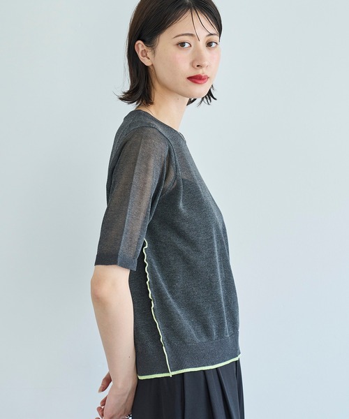 ニット セーター ハーフスリーブシアーニット レディース meilmada ニット セーター ハーフスリーブ配色シアーニット