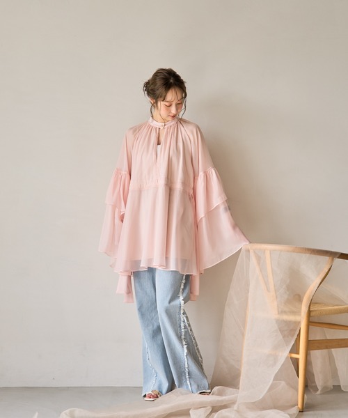 mideal チュニック 2way frill sleeve tunic blouse / 2way