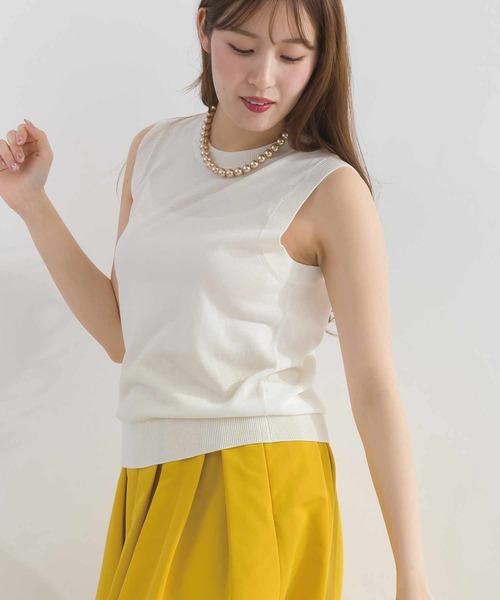ニット セーター 「別売りアンサンブル可能」接触冷感シアーノースリーブニット レディース