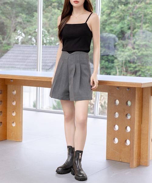 pamm パッド付き　リブキャミソール　ブラック DAY CLOSET キャミソール 「パッド付き」デコルテと背中をキレイ魅せ