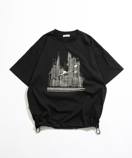 Adoon plain tシャツ Geometric Skyline Drawcord T-Shirt