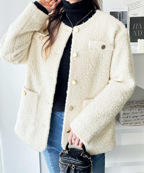 レディース　ウール　コットン　コート　ジャケット REAL STYLE（ファッション） コート レディース 秋 冬 ショート