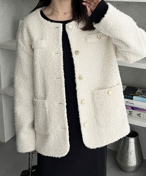 GeeRA（ジーラ） ジャケット ノーカラージャケット リングウールライク