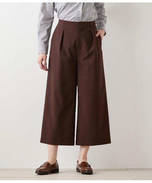 パンツ ウーステッドポリエステル ワンタックガウチョパンツ レディース_1