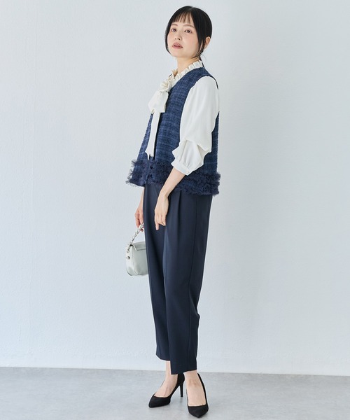 INCEDE（インシード） ベスト ジレ ラメツイード 裾フリルショートジレ