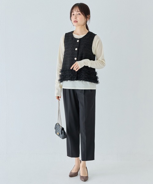 INCEDE（インシード） ベスト ジレ ラメツイード 裾フリルショートジレ