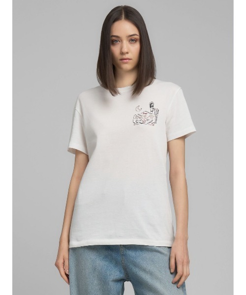 クルーネックTシャツ ホワイト Mサイズ　レディース REPLAY（リプレイ） tシャツ グラフィックプリントクルーネックTシャツ