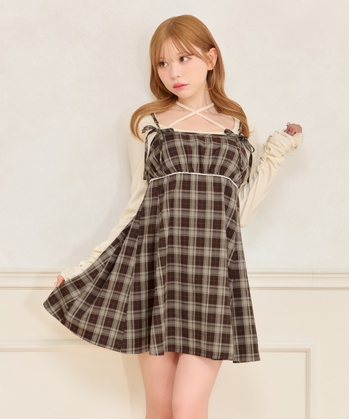 リボン付きタンクトップ（ベージュ・黒）6枚セット Meiru tシャツ シアーハイネックギャザーリボントップス レディース
