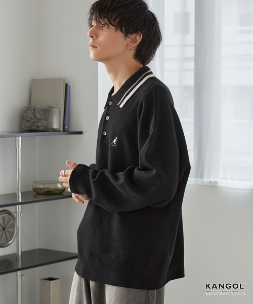KANGOL（カンゴール） ポロシャツ 別注 ロゴ ワンポイント刺繍 ライン