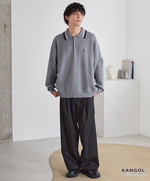 KANGOL（カンゴール） ポロシャツ 別注 ロゴ ワンポイント刺繍 ライン