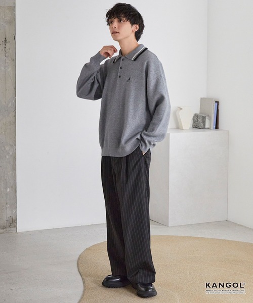 KANGOL（カンゴール） ポロシャツ 別注 ロゴ ワンポイント刺繍 ライン