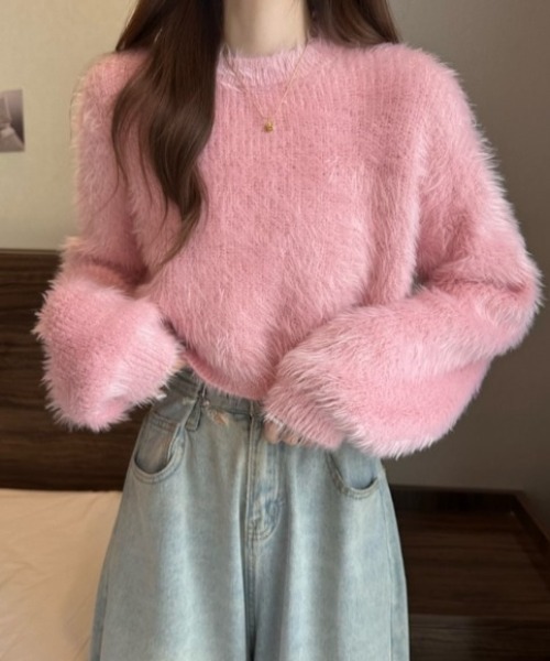 ニット セーター 「5色展開」クロップド シャギー トップス レディース