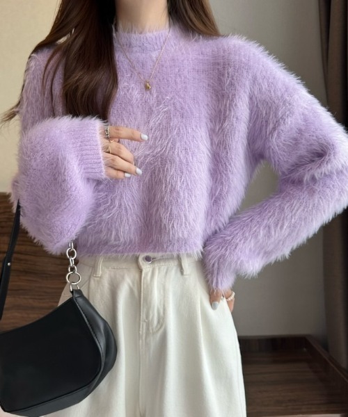 ニット セーター 「5色展開」クロップド シャギー トップス レディース