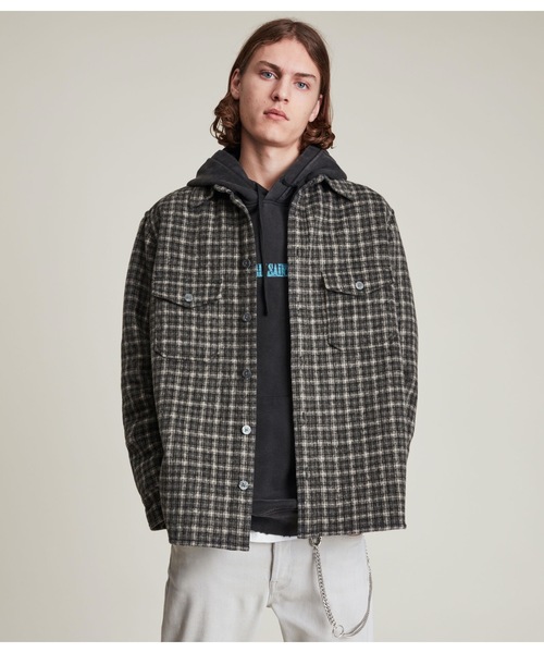 ALLSAINTS シャツ ALLSAINTS（オールセインツ） 長袖シャツ M ブラック×グレー メンズ
