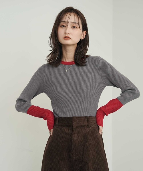Bulue. ニット セーター 「Bulue.」リブ編み配色ニット レディース