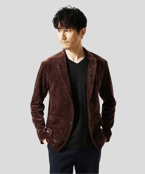 【Malion】 希少シルク100% テーラードジャケット 昭和レトロ ベロア MK MICHEL KLEIN HOMME ジャケット テーラードジャケット 「ふわふわ
