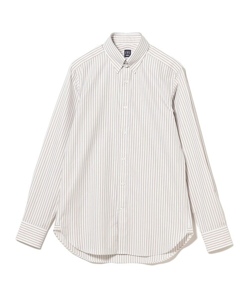 BEAMS F（ビームスF） シャツ コットン ベージュストライプ タブカラー